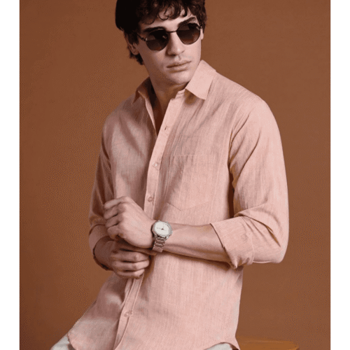 Single Thread Light Orange Khadi Shirt