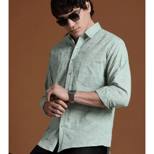 Single Thread Pista Colour Khadi Shirt